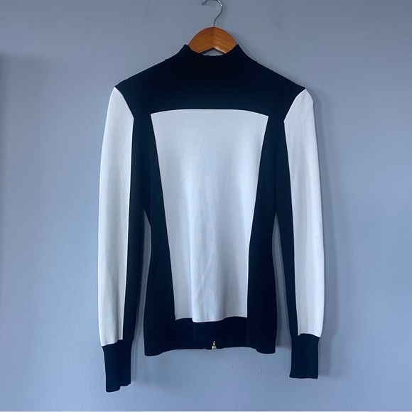 Balmain x H&M Black & White Colorblock Mock Neck Exposed Zipper Top Size 8 - Picture 4 of 11